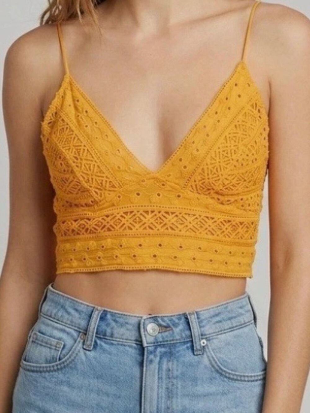 Free People Crochet Top in Mustard Yellow - Size Medium